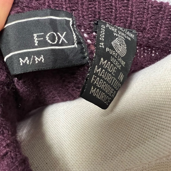 Fox Cozy Purple Burgundy Pure Wool Knit Sweater Size M - Picture 3 of 3